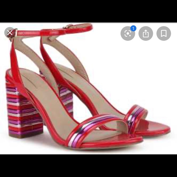 Aldo red patent colored heeled ankle strap sandal - Picture 2 of 5